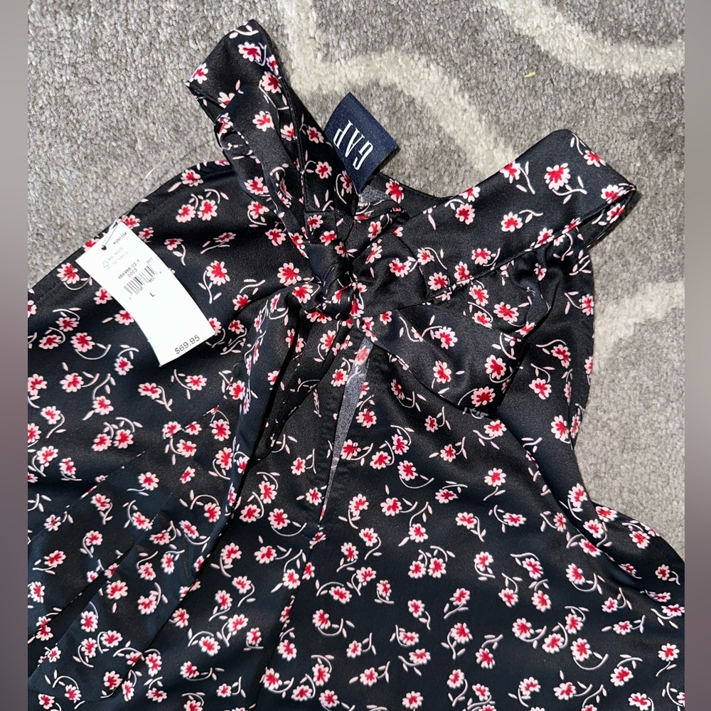 GAP $70 Floral Tie-Back Halter Mini Dress, Size Large - Picture 6 of 6
